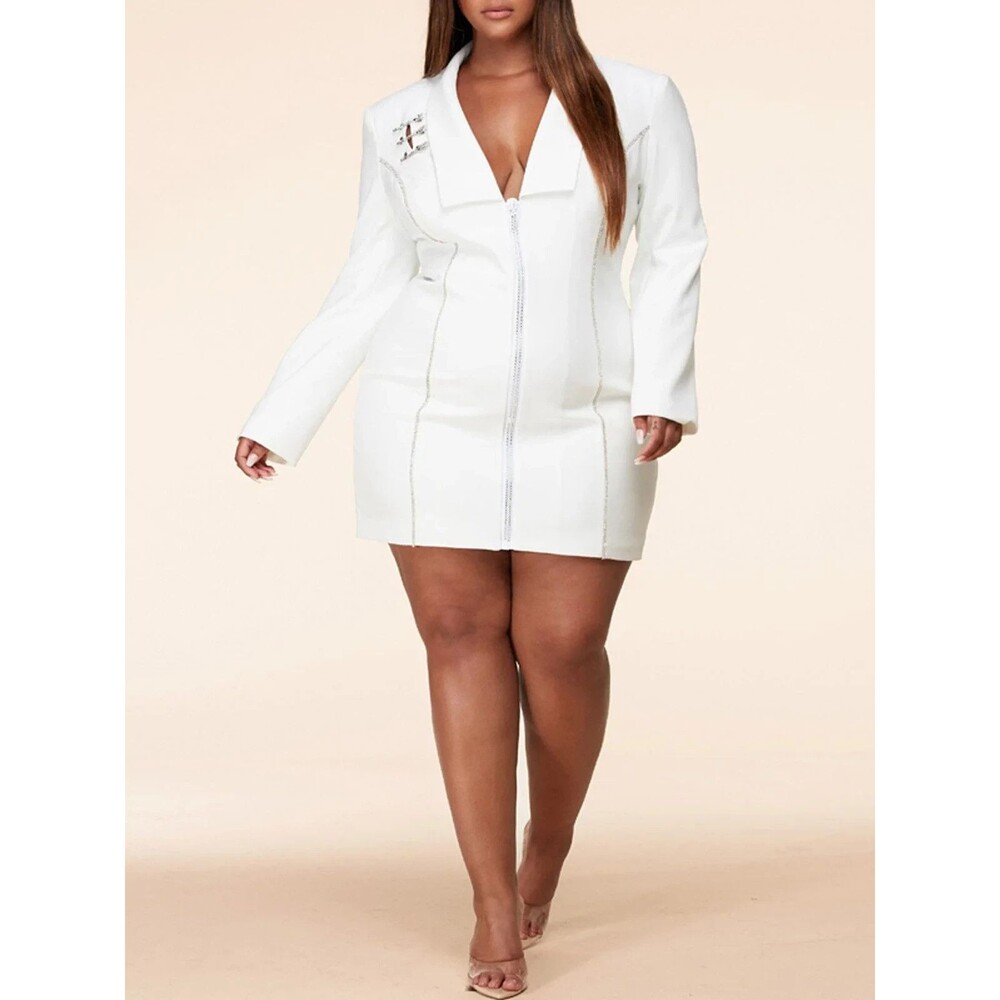 L'ATISTE by Amy White Rhinestone Embellished Zip Front Blazer Mini Dress